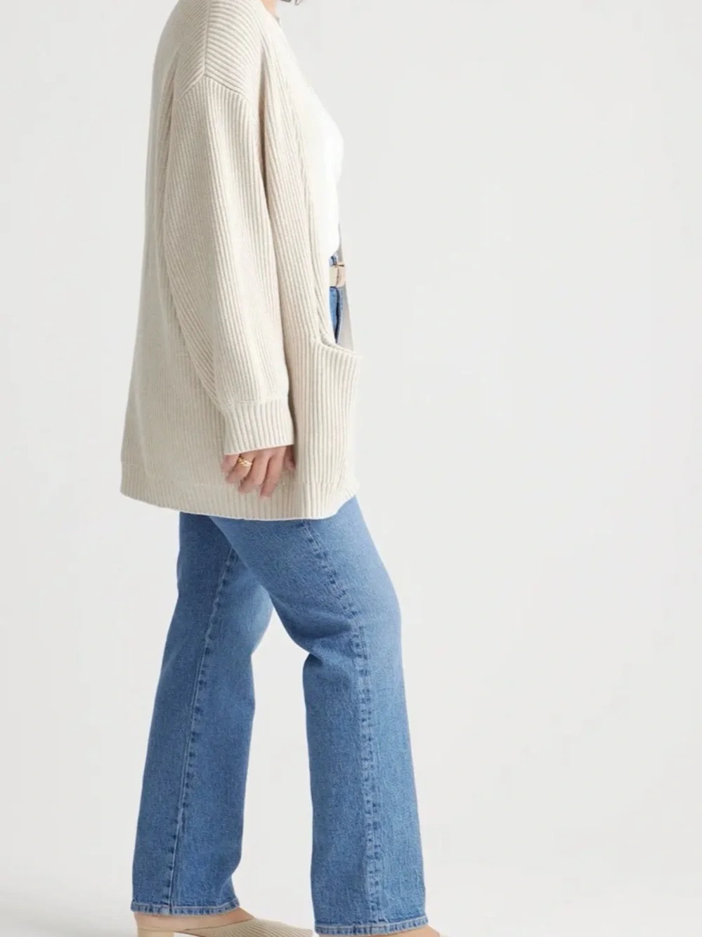 Quince 100% Organic Cotton Open Cardigan Speckled Beige
